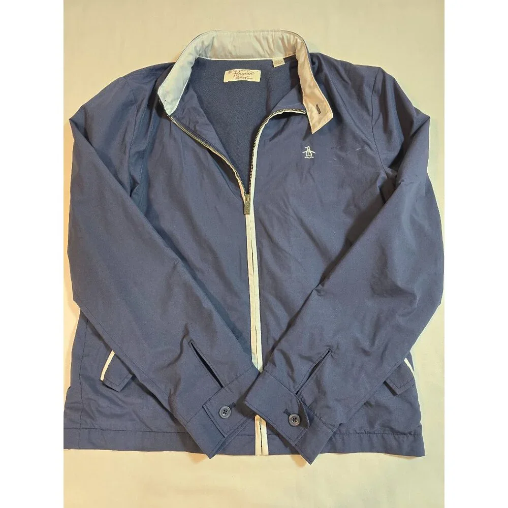 Original Penguin Navy Blue Lightweight Hoodie Jacket With Stand Collar Zip Front